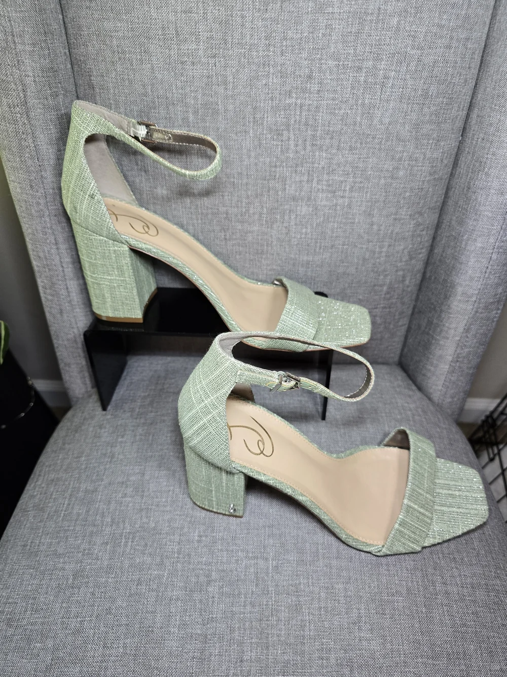 Sam Edelman Daniella Green Woven Shimmer Block Heel Sandals – Women’s 11 – NWOB